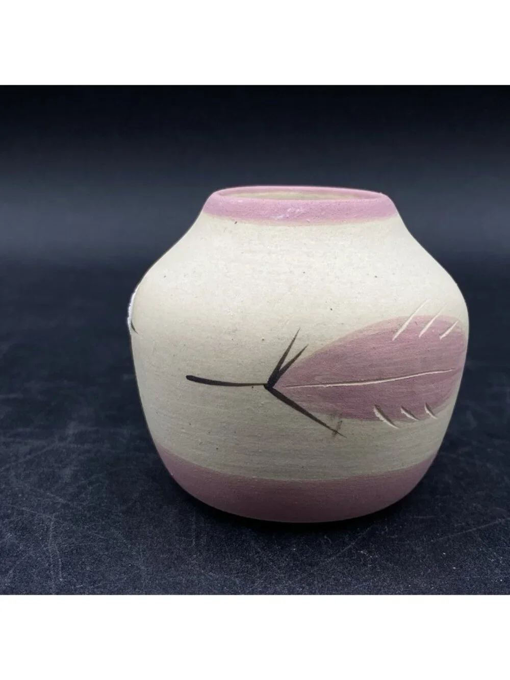 Native American Indian Mini Pottery Rose Feather Southwest Dessert Vase